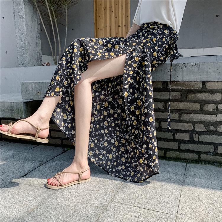 Women Boho Long Skirt Summer Beach Ladies Casual Skirts Floral Chiffon Tutu Skirt One-piece Skirt