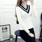 V-neck Short Sweater Autumn and Winter Pullover Slim Top Fashion Knitted Women Sweater