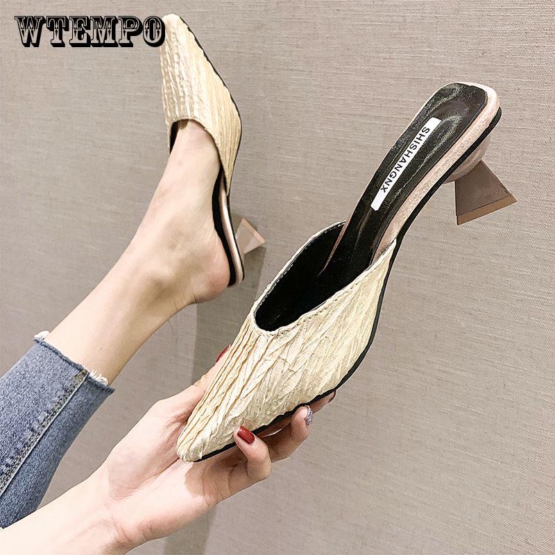 WTEMPO Thick-slip Slippers Female 2019 Slippers Female Spring Wear Korean Fashion Square Head