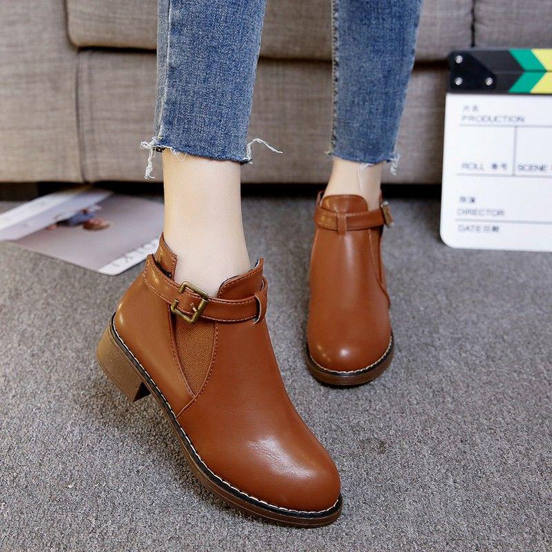 Women Ankle Martin Boots Autumn Female Casual Shoes Woman Flat Fashion Platform Round Toe Buckle