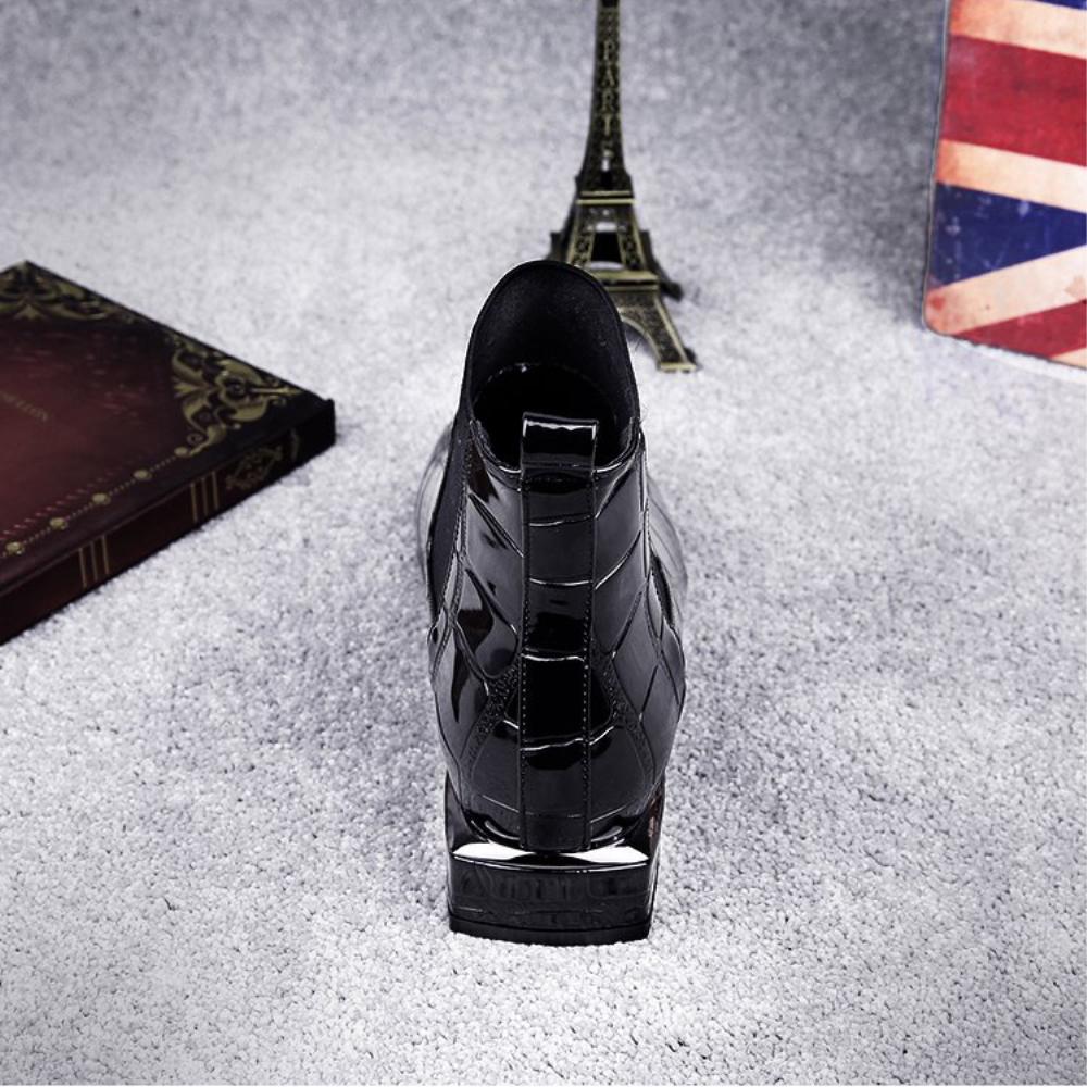 Women Boots Shiny PU Leather Autumn Winter Shoes Woman Spuare Toe Block Heels