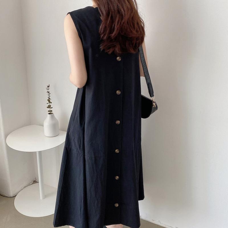 Maxi Dresses Summer Back Single Breasted Women's Dress Sexy Sleevless Loose Female Robe Dress Plus Size Dresses