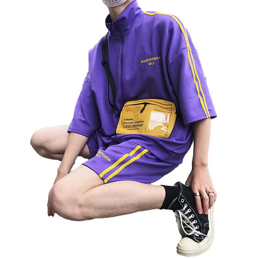 Summer Suit Men's Three-quarter Sleeve T-shirt Handsome Casual Sportswear Men's Loose Set of Shorts Student Trend T