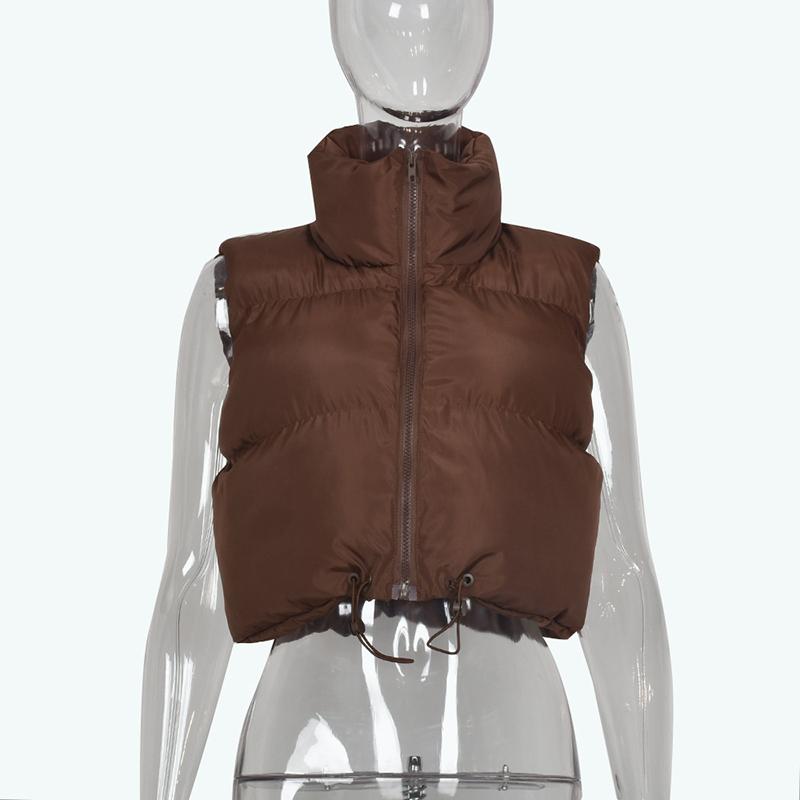 Women Vest Spring Autumn Warm Cotton Padded Waistcoat Sleeveless Zipper Basic Coat