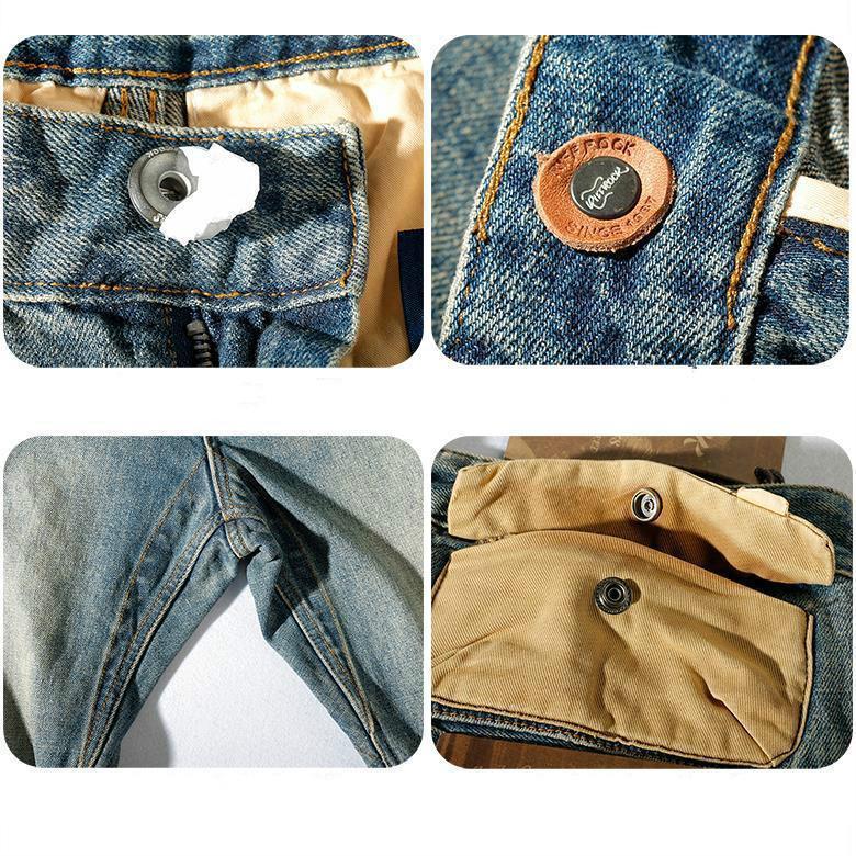 Washed Retro Jeans Men's Slim and Worn Straight Trousers Overalls