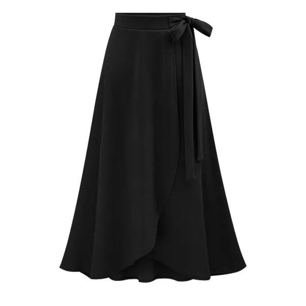 Bow Tie Irregular Large Hem Skirt Women's Large Size High Waist Slit Skirt Solid Color Slim A-line Skirt