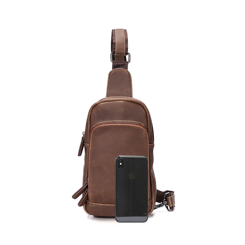 Chest Bag Men Coffee Large Capacity Multi-pocket Soft Leather Shoulder Bag Outdoor Sports Pockets