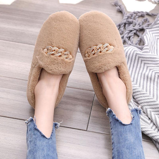 Peas Shoes Women's Autumn and Winter Warmth Thick-soled Furry Shoes Flat-bottomed All-match Cotton Shoes and Velvet