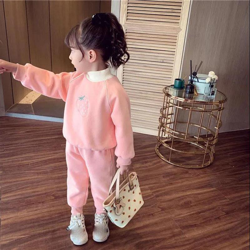 Children's Suit Women Plus Velvet Autumn and Winter Wear Pink Casual Wear 3 To 5 Years Old Two-piece Children's Wear Sets
