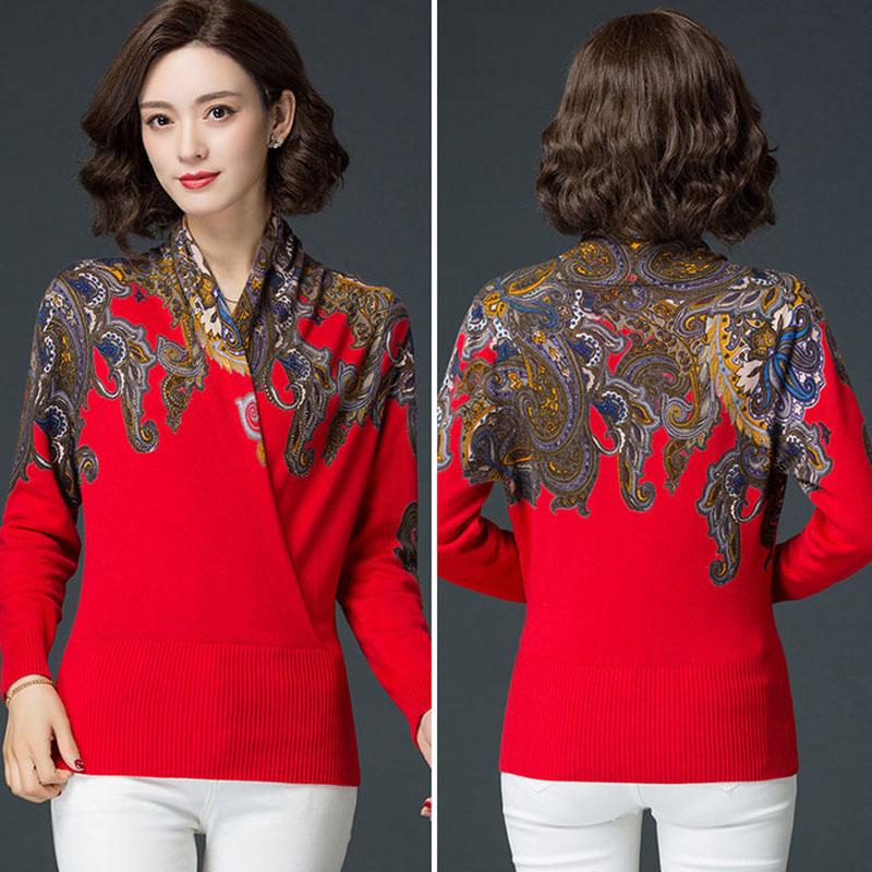 High-end Woolen Sweater Autumn Winter Women Printed Sweater Casual Long Sleeve Soft Slim Pullover Female Knitted Jumper Tops