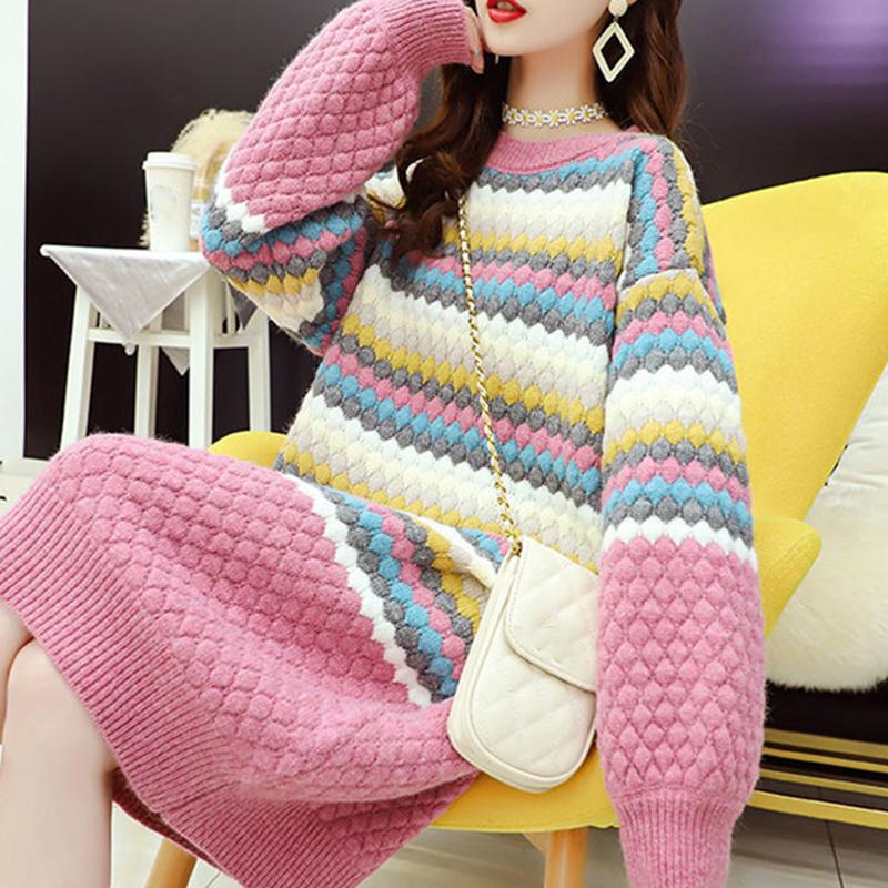 Autumn Winter Mid-length Sweater Skirt Women Loose Casual Fashion Pullovers Long Sleeve Knit Bottoming Skirt Women