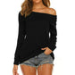 Ladies Long Sleeve T-Shirt Spring and Summer Off Shoulder Top Thin Loose Solid Color Shirt Woman Tshirts Fashion Tee Sexy Tops One Shoulder Sexy Tops