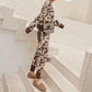 2pcs/set Women Knit Leopard Pullover Sweaters+Pants Sets Woman Fashion Jumpers Trousers 2 PCS Costumes Outfit
