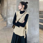 College Style Sweater Vest Women's Round Neck Loose Side Lace Up Knitted Sweater Vest
