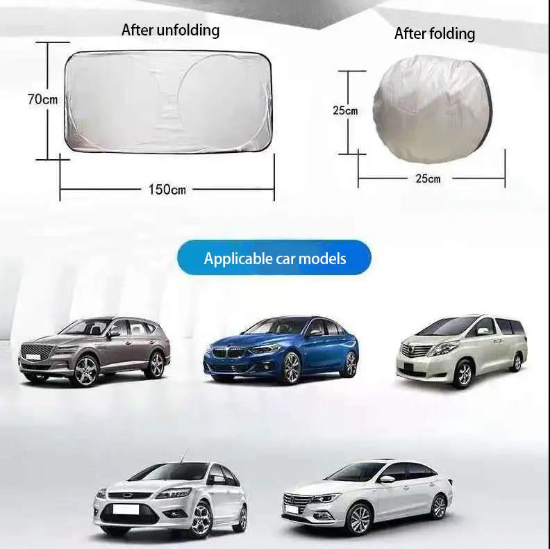 Car Sun Visor Double Ring Folding Storage Silver-plated Cloth Sunshade Block Light Black Bottom Heat Insulation Summer Car Interior Cooling Supplies