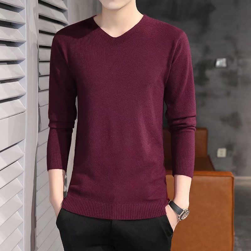 Sweater Bottoming Shirt Men's V-neck Pullover Long-sleeved Knitted Bottoming Shirt Men's Casual Slim Solid Color Sweater