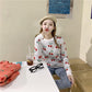 Cute Cherry Print Slim Was Thin Round Neck Sweater Girl Wild Pullover Long Sleeved Sweater