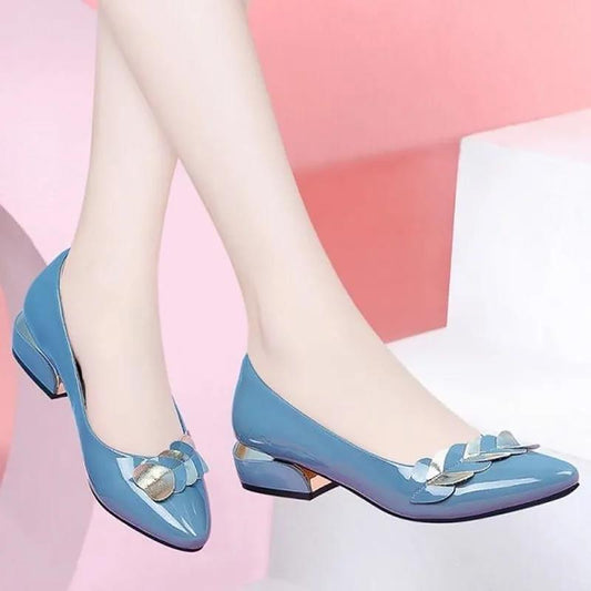 Women's Non-slip Pointed Toe Shoes Low Heel Soft Sole Thick Heel Work Shoes Pu Leather Shoes Women
