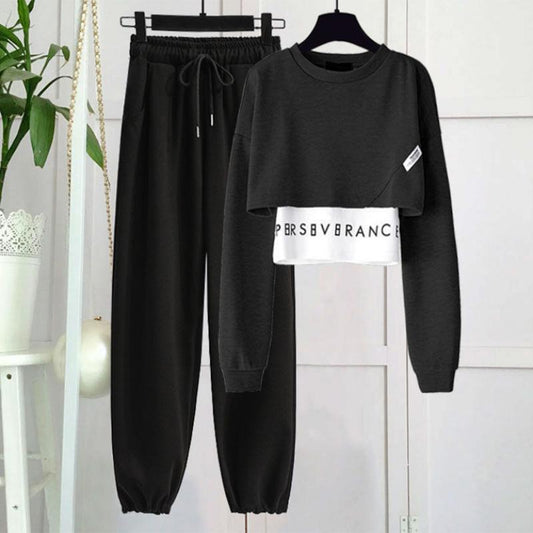 Fried Street Western Style Suit Women's Fashion Short Solid Color Sweater Spring Autumn Sports Leisure Leggings Two-piece Set Women