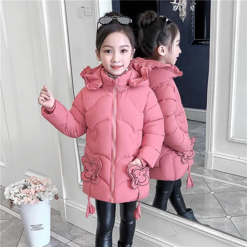 Girls' Winter Coat with Butterfly Decoration Beautiful Jacket Children's Down Padded Jacket Girl Mid-length Thicken Jackets