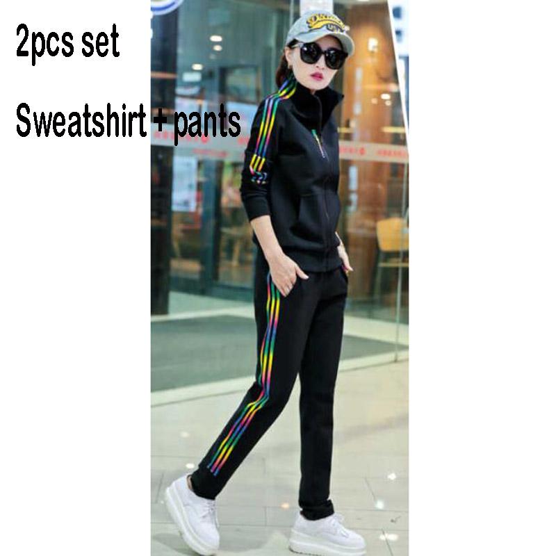 Joker Long -Sleeved Casual Sweatshirt Set Large Size Spring And Autumn Women 'S 2pcs Set