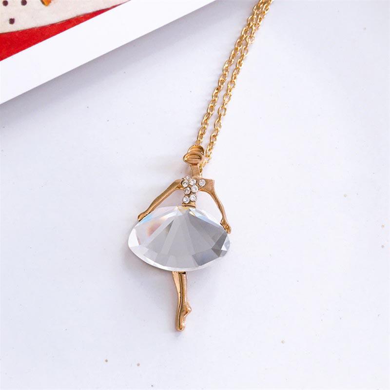 Jewelry Necklace Female Crystal Full Diamond Ballet Girl Pendant Children Long Sweater Chain