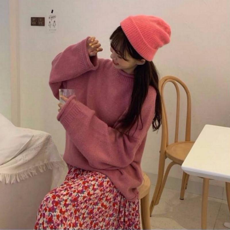 Winter solid color curly half turtleneck pullover long sleeve sweater women trend