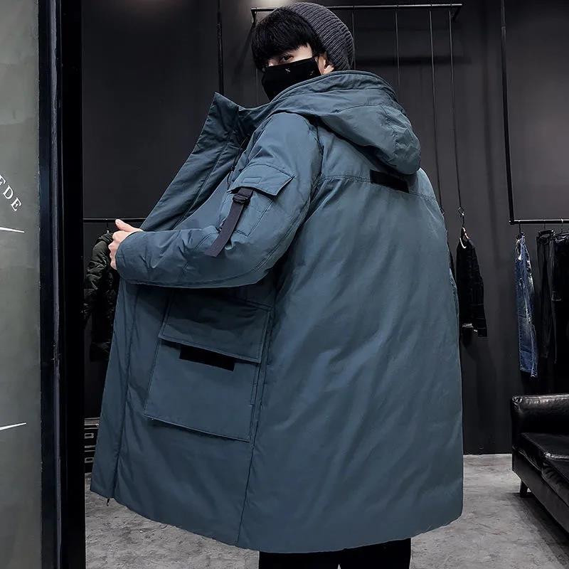 Winter Hooded Down Jacket Men's Mid-length Plus Velvet Thick Warm Clothing Trend Wild Student Youth Handsome Jacket