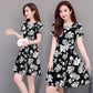 Brand Dress Round Neck Women Casual Flower Short Sleeve Skirt Sunmmer  Beach High Waist
