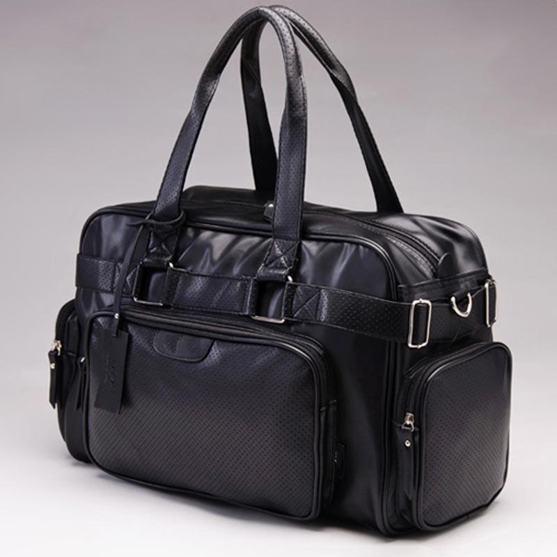 Short-distance Travel Bag Men Leather Black Waterproof Large-capacity Handbag Fitness Shoulder Bag