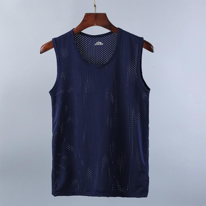 Mesh Vest Men's Sports Breathable Hollow Quick-drying Ice Silk Summer Sleeveless T-shirt Wide Shoulder Thin Section