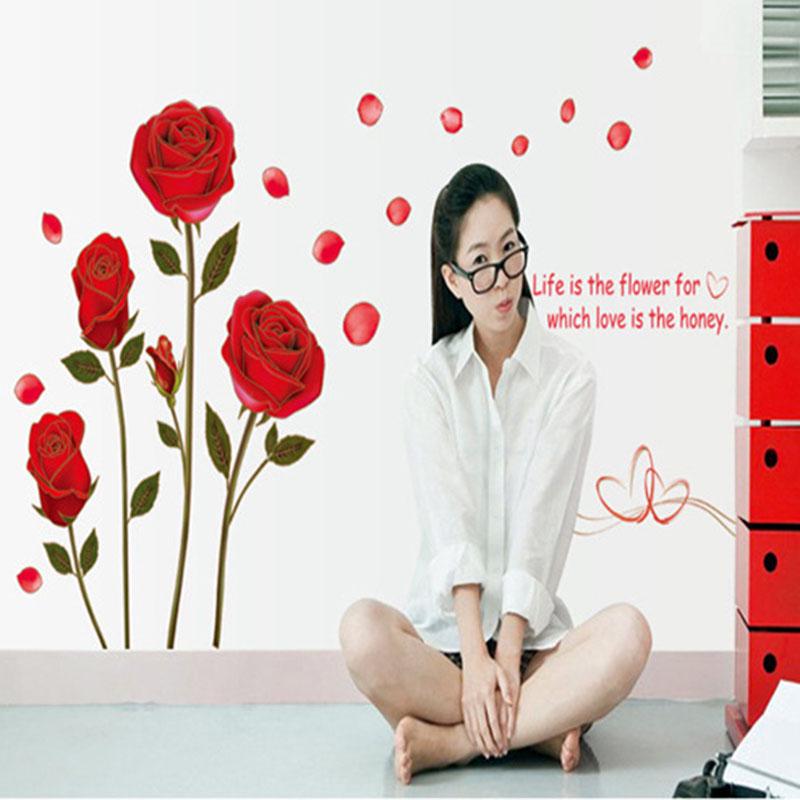 Floral wedding room decoration Phnom Penh Rose wall sticker life is the flower romantic wallpaper