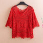Loose Knit Hollow Crochet Top Hollow Perspective Shawl Blouse Female Pullover Top Mid Sleeve V Neck Knit Sweater