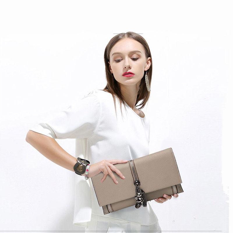 Cowhide Tassel Zipper Women's Clutch Bag Shoulder Bag Ladies Smooth Leather Wedding Evening Banquet Clutch Purse Elegance Luxury