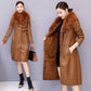 Winter Women's Coat Keep Warm with Fur Fox Collars Slim Female Leather Jacket  Plus Size Overcoat