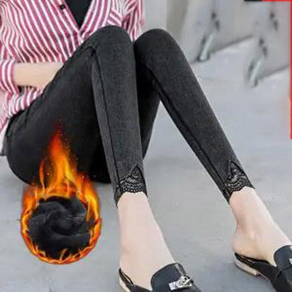 Gray Leggings Women Can't Afford To Wear Outside Winter Plus Velvet Thickening High Waist Thin Nine-point Pencil Pants Trousers All-match