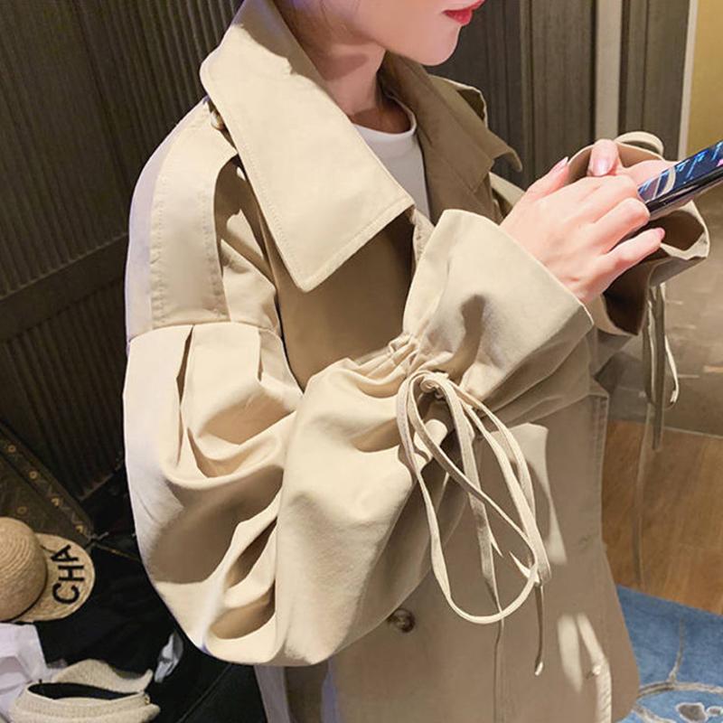 Women's Short Coat Loose and Thin All-match POLO Collar Windbreaker Women's Short Casual British Style Coat Windbreaker