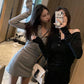 Pofulove Sexy Slim Long-sleeved High Waist Dress Female Temperament Net Red Hip Skirt Was Thin Skirt
