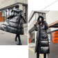 Women's Winter Korean Style Loose Quilted Coat Warm Stand-up Collar Down Jacket Women's Bright Face Long Down Jacket