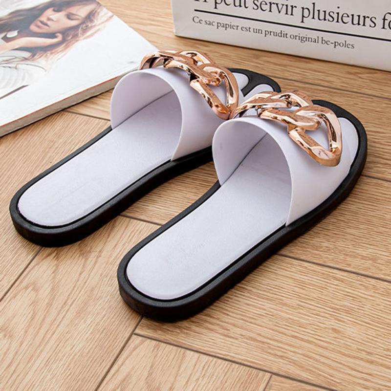 Slippers Women Summer Outing Fashion Gold Chain Sandals and Slippers Outer Wear Western Style Thick Soles