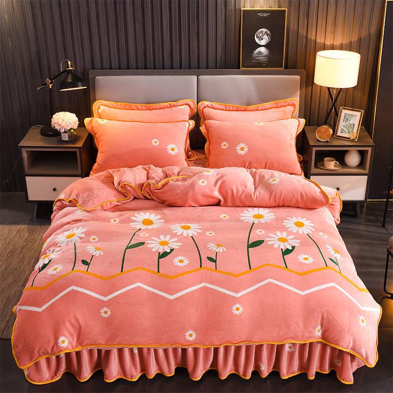Thick Gold Mink Velvet Coral Velvet Four-piece Flannel French Velvet Bed Skirt Warm Quilt Cover Sheet