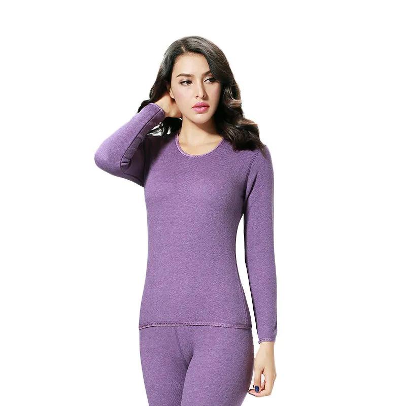 Women's Thermal Underwear Body Temperature Underwear Cotton Wool Thick Autumn and Winter Round Neck Bodysuit Long Sleeves Warm Pajamas Slim Trousers