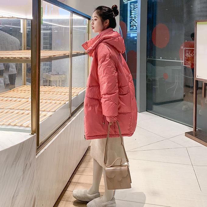 Mid-length Down Jacket Women's Winter Women's Hooded Stand-up Collar Loose Thick Bread Coat Jacket Winter Warmth Thick Cotton Jacket