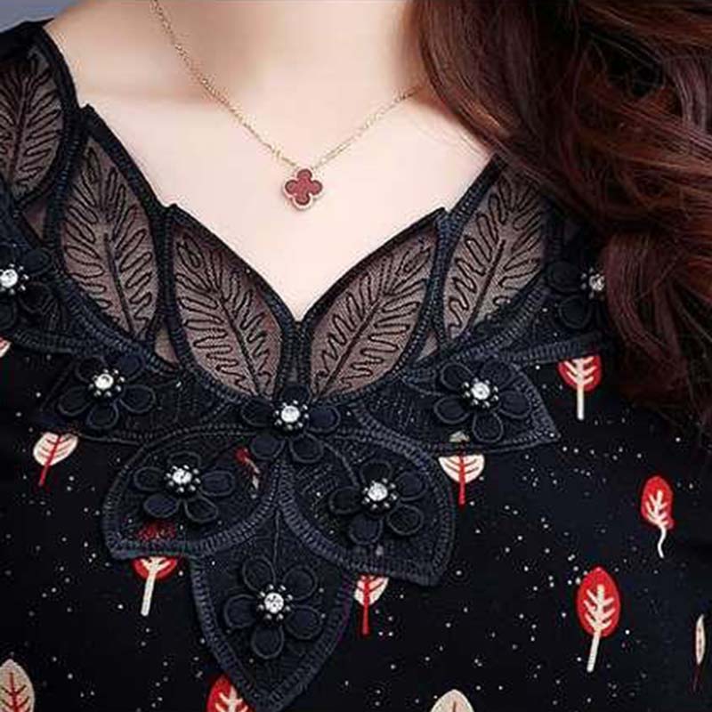 Women's Spring and Autumn Long-sleeved Shirt Slim Print Round Neck Bottoming Shirt Top