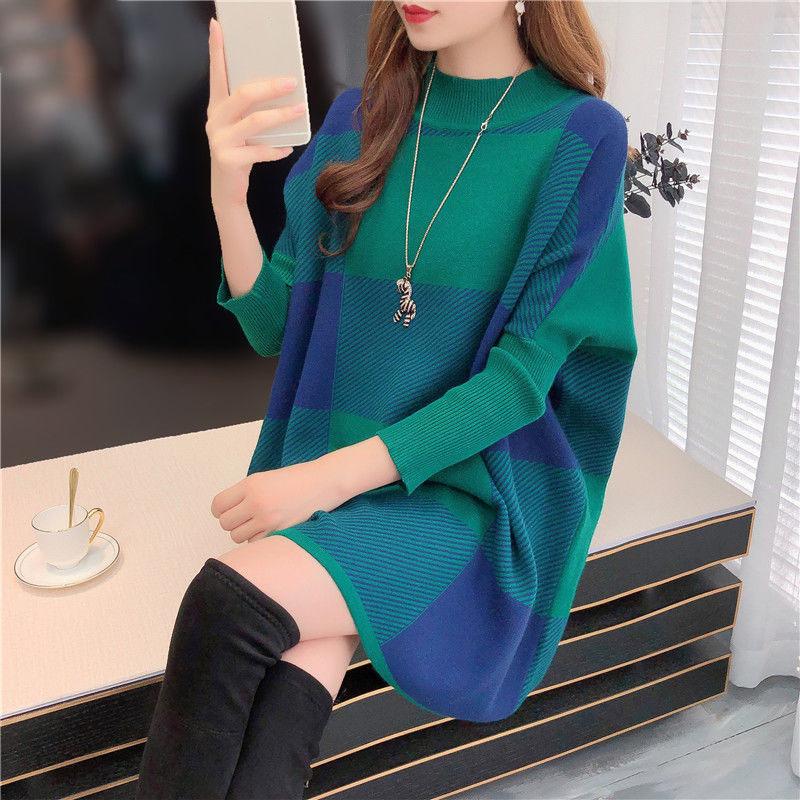Autumn and Winter Mid-length Knitted Sweater High Neck Loose Plus Size Top Fashion Pullover Women's Dress