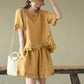 Suit Women Imitation Cotton Linen T-shirt Short-sleeved Top Wide-leg Shorts Two-piece Loose Large Size Casual Suit Home Service