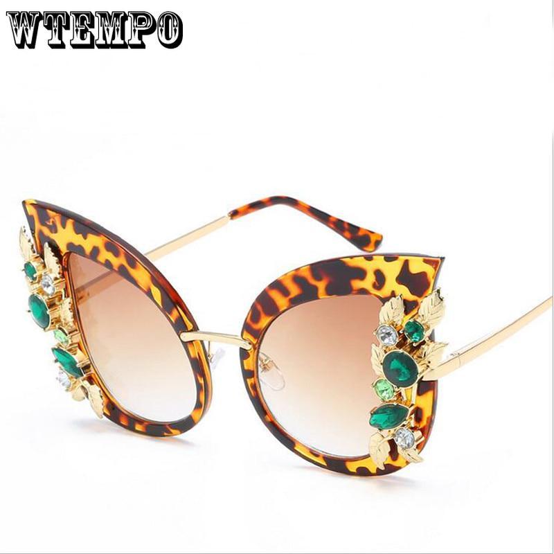 WTEMPO Fashion Inlaid Rhinestone Cat Eye Sun Glasses Women 2019 Big Frame Retro Women's Sunglasses C