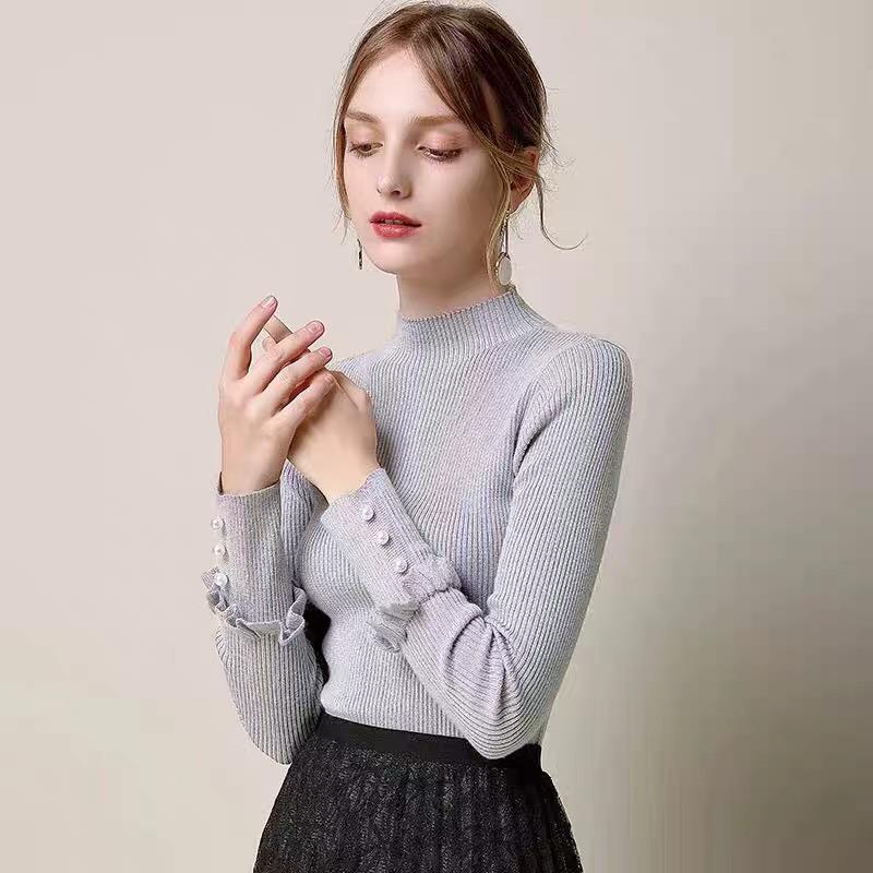 Sweater Women Slim Was Thin Long-sleeved Half-high Collar Pullover Knitted Bottoming Shirt