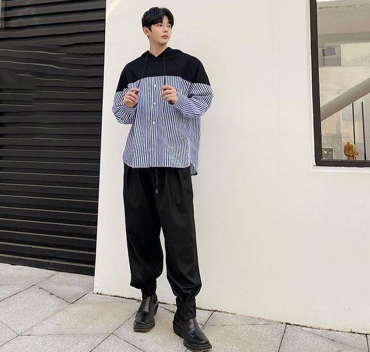 Spring and Autumn Sweater Men's Hong Kong Style Loose Casual Long Sleeve Cardigan Trend Student Versatile Striped Hooded Jacket