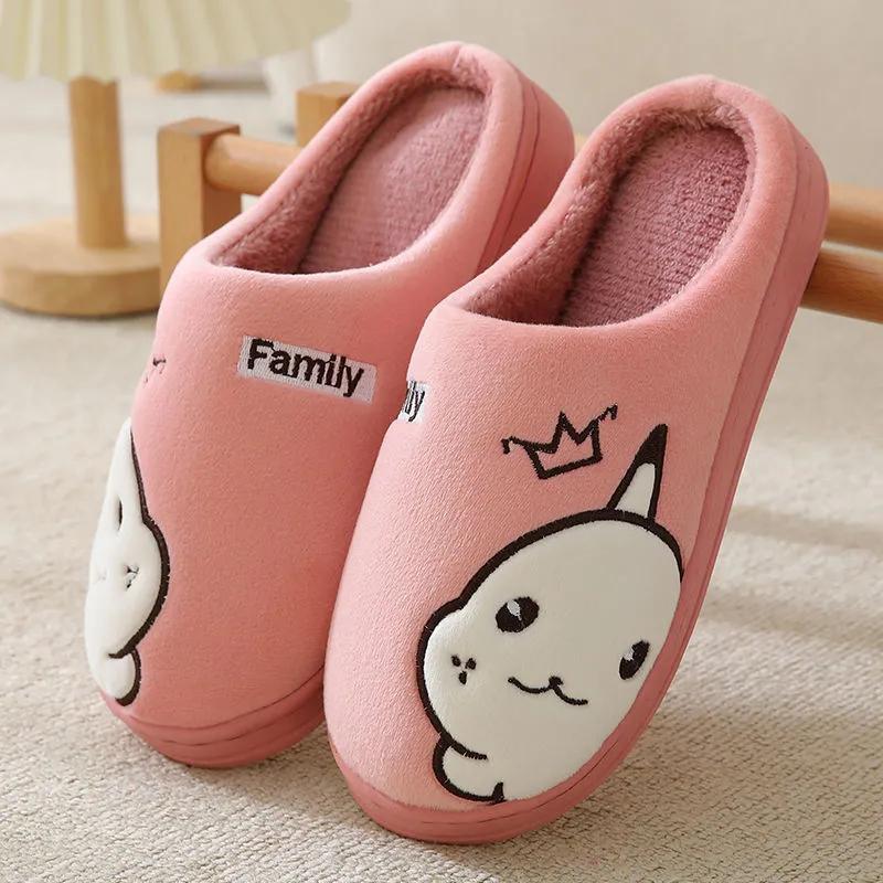 Slippers Women Winter Cotton Shoes Cute Pink Bear Thick Fleece Warm Men Plus Size Home Indoor Casual Slippers